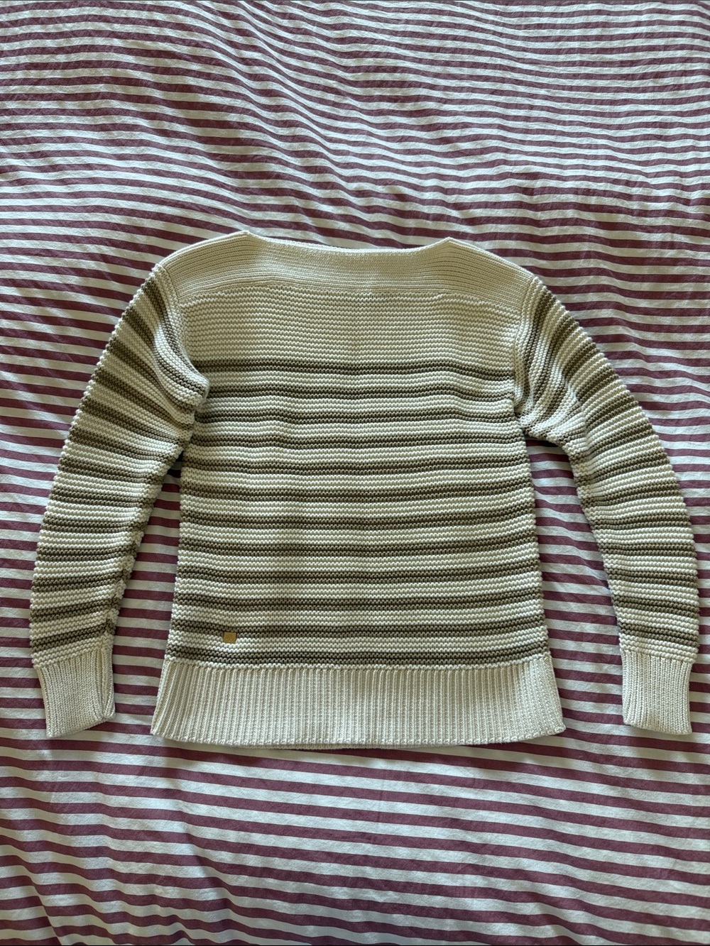 Lauren Ralph Lauren Cream and Beige Striped Boatneck Sweater